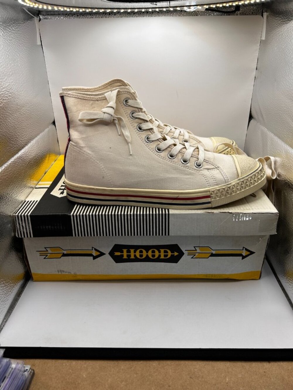 Hood Rocket 67 High Top Sneakers - Vintage Natural Sz 10 Mitchell & Ness NEW